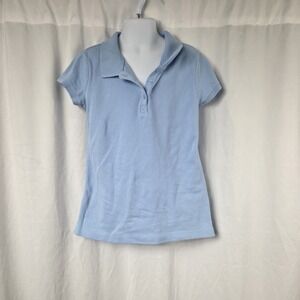 Old Navy Short Sleeve Ribbed Collar Uniform Polo Shirt Blue Girls Sz 10-12
